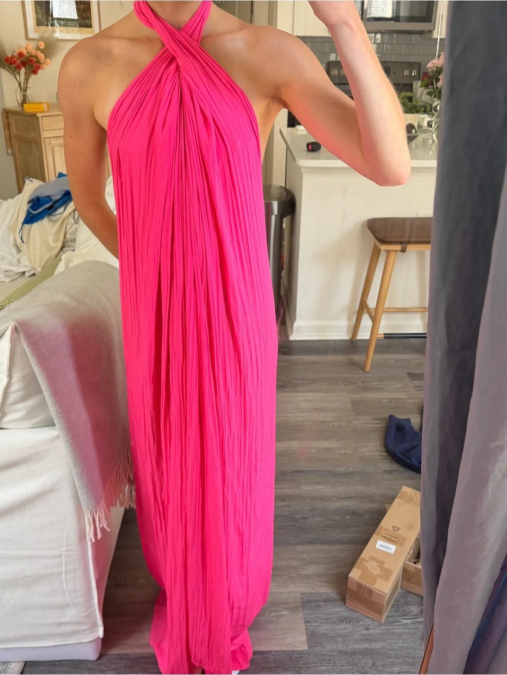 A.L.C. Hot Pink Halter Maxi Dress